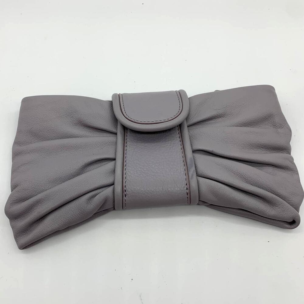 Banana Republic Bow Clutch Womens Small Bag Gray Leather Evening Purse